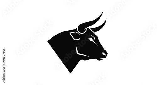 Black Silhouette of a Fierce Bulls Head Facing Right.