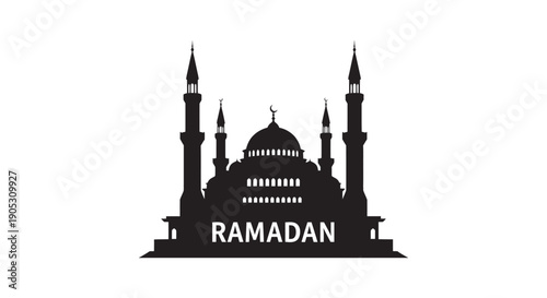 Ramadan Mosque Silhouette with Minarets and Dome in Simple Design