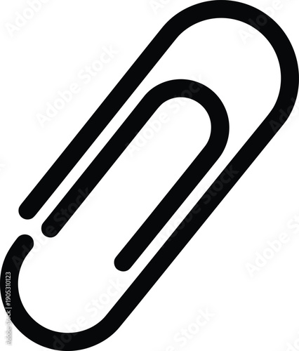 Vector illustration of paperclip icon in black-and-white minimalist design symbolizing office supply, attachment, document, and organization