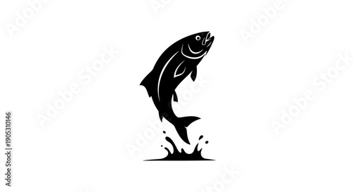 Black Silhouette of a Salmon Leaping Out of Water.