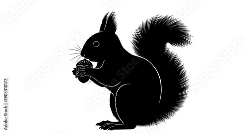Black Silhouette of a Squirrel Holding an Acorn.