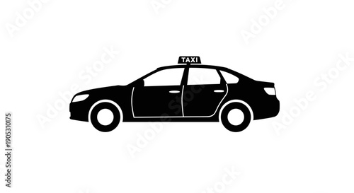 Black silhouette of a taxi car with a taxi sign on top.