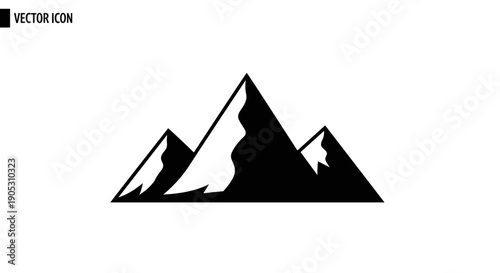 Black Silhouette of Majestic Mountain Peaks Icon.