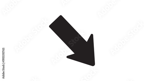 Black down arrow icon in simple minimalist design with bold silhouette on white background for user interface