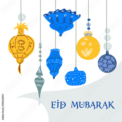 Ramadan Karim, Eid Mubarak, Islamic holiday vector illustration, greeting card, template and background for poster,lanterns.