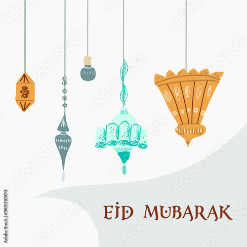 Ramadan Karim, Eid Mubarak, Islamic holiday vector illustration, greeting card, template and background for poster,lanterns.