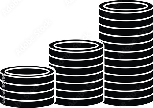 Vector illustration of stacked coins in ascending order, financial growth artwork, savings investment concept, economic progress symbol design