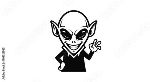 Cartoon Alien Character with Big Head and Spooky Smile.