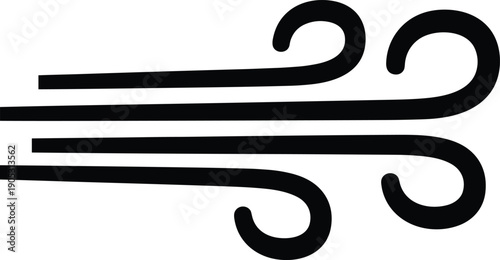Vector illustration of stylized wind icon with swirling curved lines symbolizing air movement, breeze, ventilation, and weather