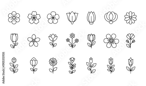 Minimal floral linear icon set for articles and publications