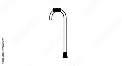 Simple black and white illustration of a cane for walking assistance.