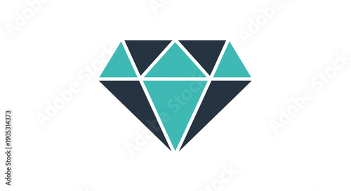 Geometric diamond shape with teal and dark blue facets on white background.