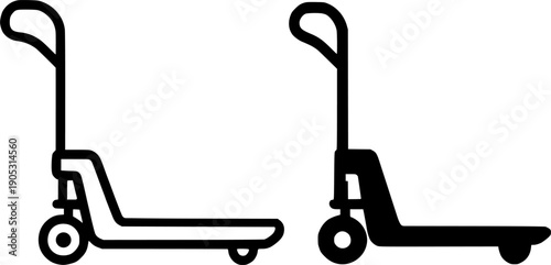 Industrial icon, vector illustration of pallet jack, black and white in outline and silhouette design style
