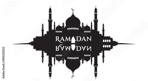 Ramadan Kareem Mosque Silhouette with Arabic Calligraphy and Copy Space