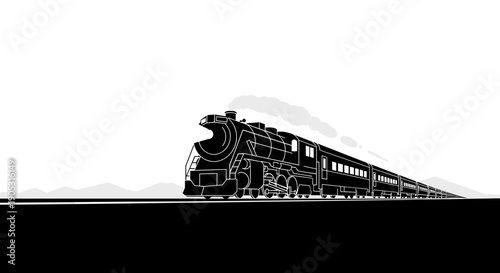 Classic Steam Locomotive Traveling on Tracks.