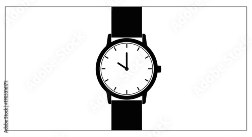Classic Wristwatch with Black Strap on White Background.