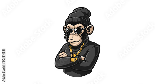 Cool Hip Hop Monkey Wearing Sunglasses and Gold Chain.