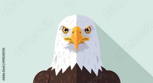 Fierce eagle head with piercing gaze against a light blue background