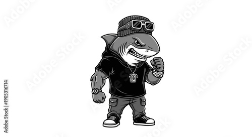 Cool Shark Character Wearing Sunglasses and Hat.