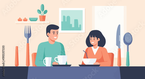 Happy couple enjoying a meal together at a table with drinks