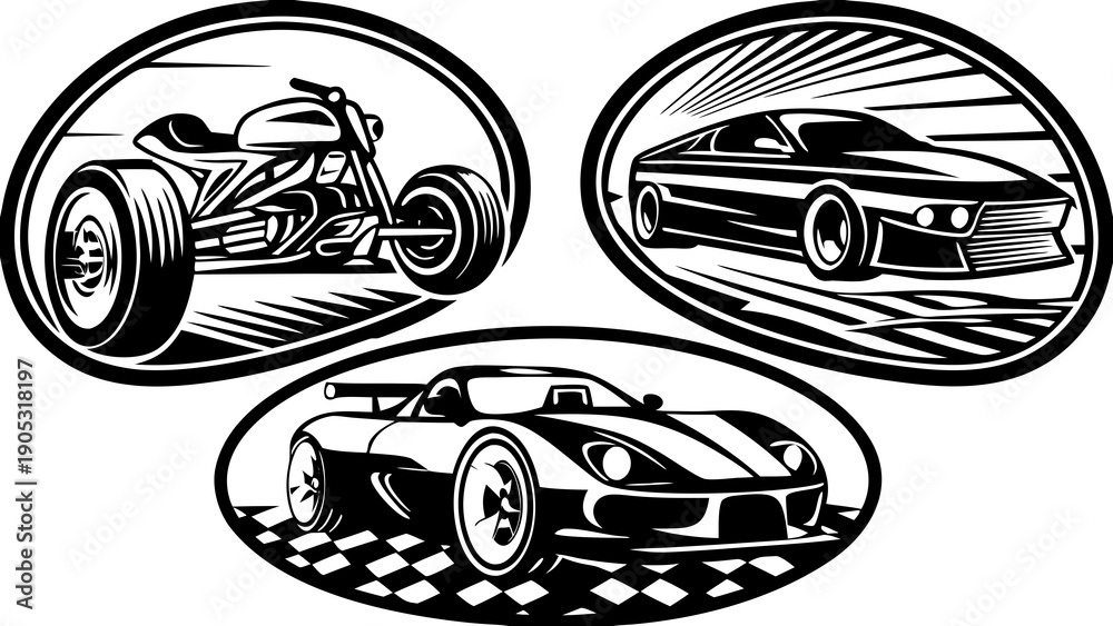 Fototapeta premium Extreme Motorsport Racing and Supercar Vector Silhouette Collection