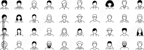 Diverse Avatar Collection Featuring Professional People Icons Minimalist Line Art Flat Vector Illustrations For Business Profiles Social Media And Modern Website Design