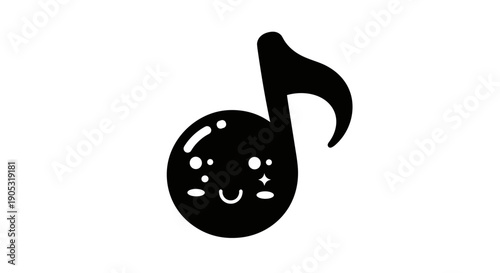 Cute black musical note with happy face illustration.