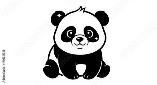 Cute cartoon baby panda sitting and smiling.