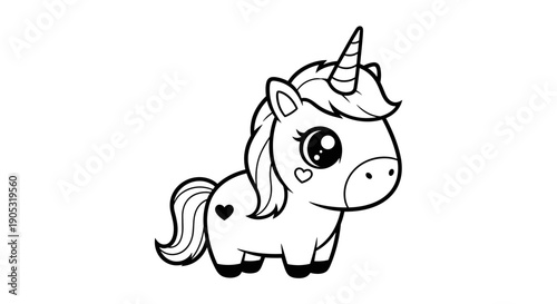 Cute Cartoon Unicorn Coloring Page for Kids.