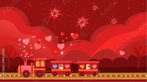 Romantic train ride with loving couples under starry night sky