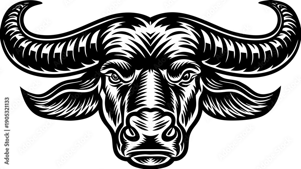 Obraz premium African Cape Buffalo Head Mascot Woodcut Vector Illustration
