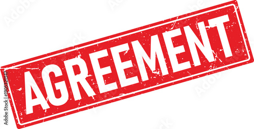 Distressed Red Rectangle Rubber Stamp Impression with the Word Agreement Design