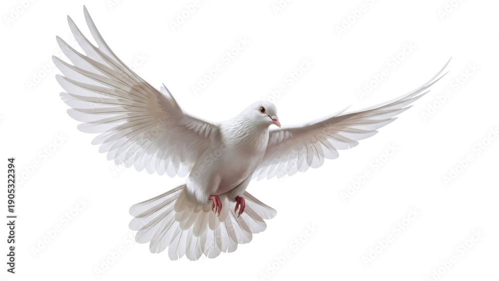 Fototapeta premium White Dove Flying in Sky Isolated Transparent BG Cutout PNG