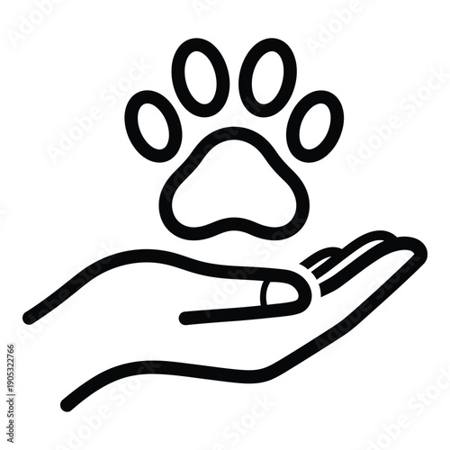 A hand gently holding a paw print icon, symbolizing pet adoption, animal care, and love for pets