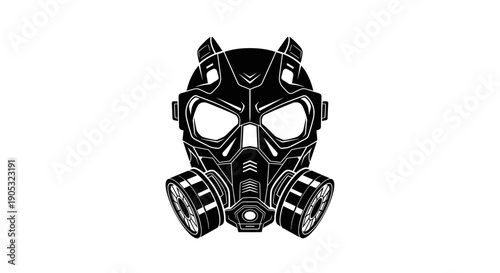 Detailed Black Gas Mask Illustration with Dual Cartridges.