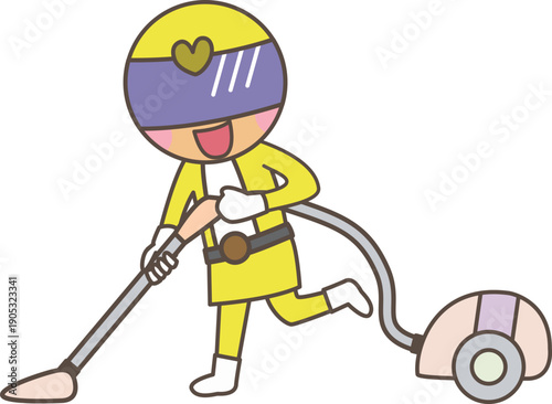 掃除で暮らしを守るヒーロー キャラクターのイラスト