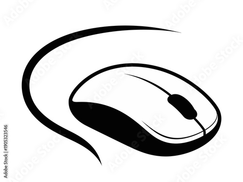 Computer Mouse with Cord Illustration on White Background.eps