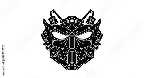 Detailed Futuristic Robot Mask with Glowing Eyes and Mechanical Components.