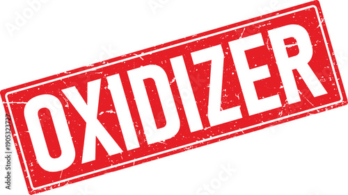 Tableau sur toile Oxidizer Text in Red Distressed Rectangular Rubber Stamp on White Background