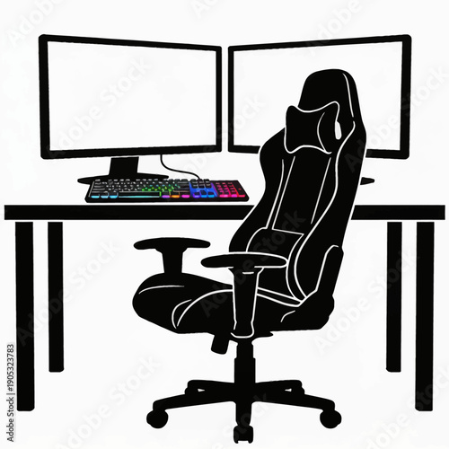 Modern office chair with desk and computer equipment in a workplace setting vector illustration