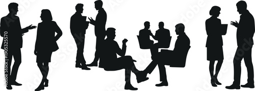 Business people meeting and discussion silhouette collection, office teamwork communication concept isolated on white background corporate collaboration illustration set design
