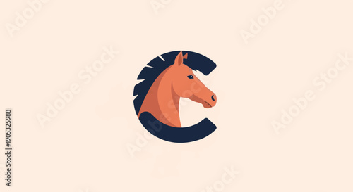 Minimalist illustration of a horse head emerging from a dark blue circle