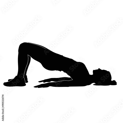 Silhouette of a woman performing a glute bridge exercise on a white background