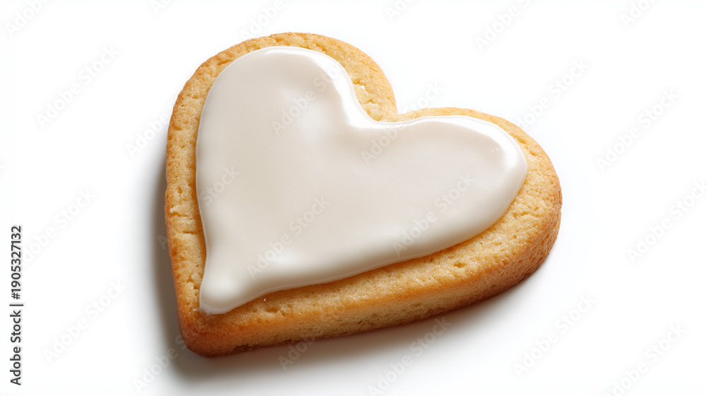 Fototapeta premium Heart-shaped cookie with white icing on clean surface 