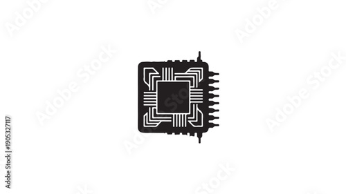 Microchip processor in minimalist design with high contrast lighting on dark background for technology illustration