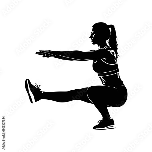 Woman performing a pistol squat exercise, emphasizing fitness and strength training