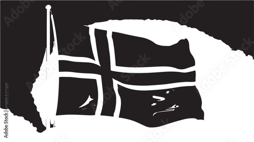 Flag of Norway in grunge style with distressed texture and bold black and white colors for patriotic design