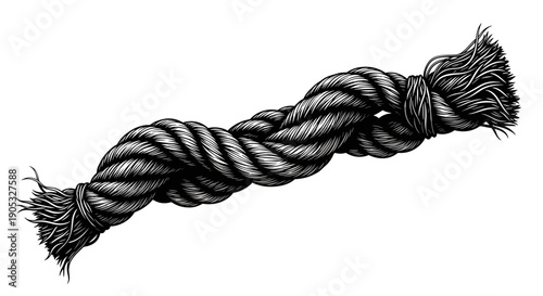 Detailed Illustration of a Thick Twisted Rope Section.