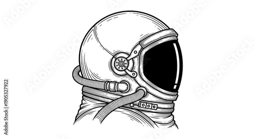 Detailed Illustration of an Astronaut Helmet in Retro Style.