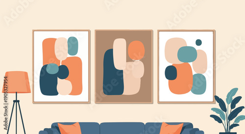 Modern living room with abstract art and stylish furniture